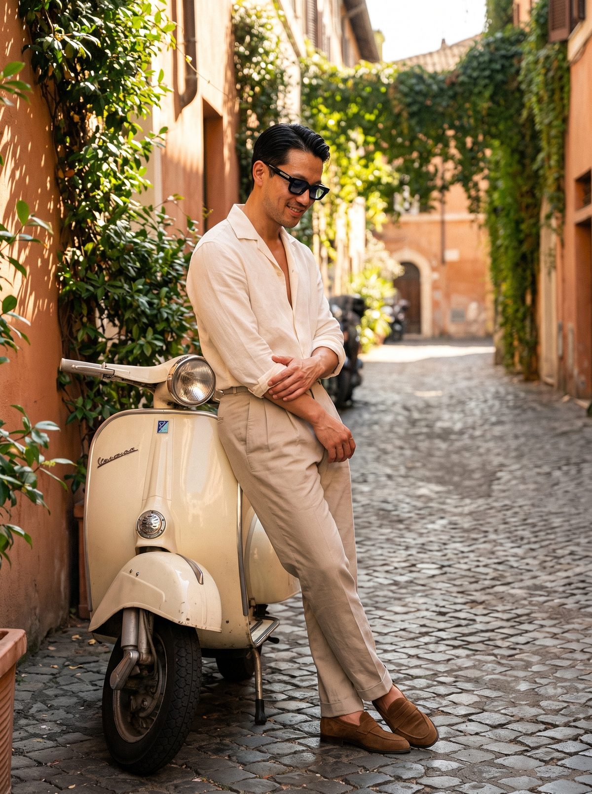 Man with a scooter in Trastevere wearing BRERA sunglasses