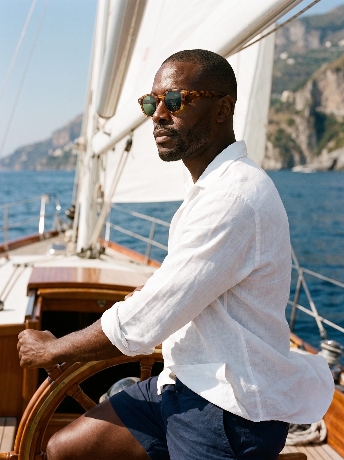Man sailing the Amalfi Coast wearing SIENA sunglasses