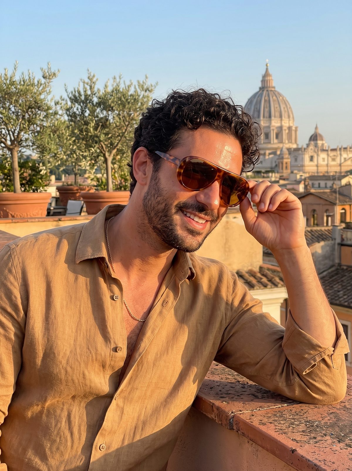 Man on a Rome rooftop wearing PALMA sunglasses